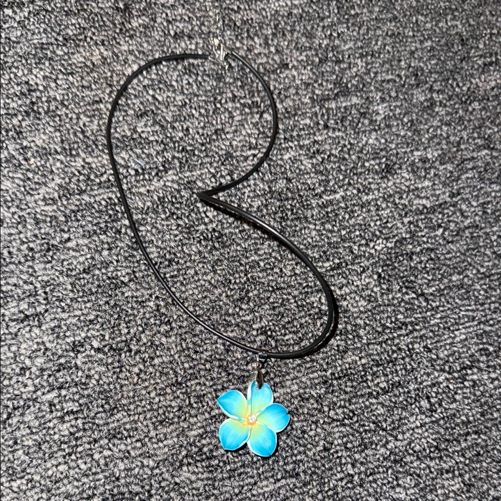Blue Hawaiian Flower Pendant Necklace
